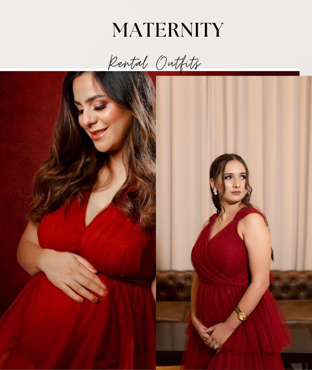 red gown for maternity photoshoot